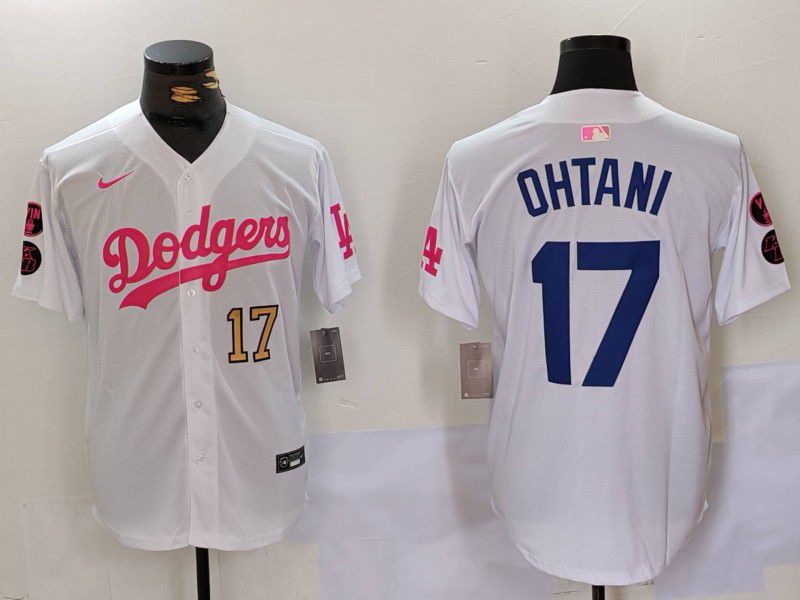 Men Los Angeles Dodgers #17 Ohtani White pink joint name 2024 Nike MLB Jersey style 4->los angeles dodgers->MLB Jersey